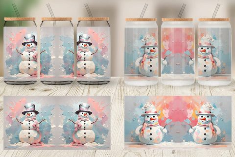 Glass Can Snowman Painting Sublimation artnoy 