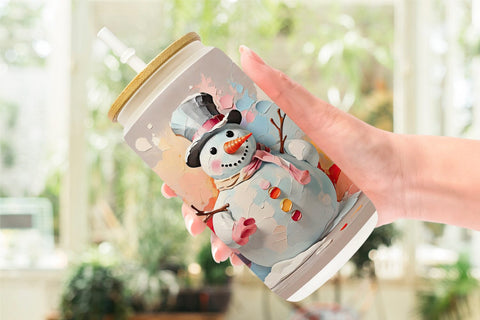 Glass Can Snowman Painting Sublimation artnoy 