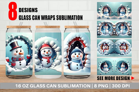 Glass Can Snowman Sublimation artnoy 