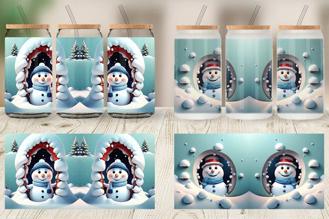 Glass Can Snowman Sublimation artnoy 