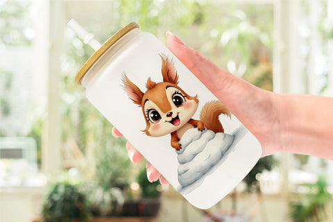 Glass Can Snowy Playtime Big-Eyed Forest Friends Sublimation artnoy 