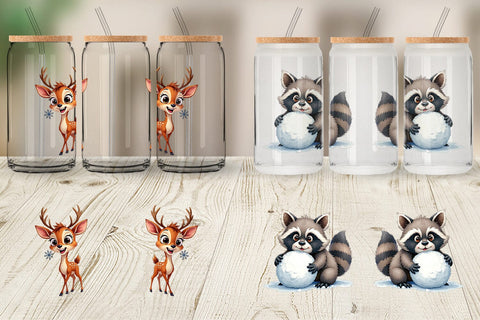Glass Can Snowy Playtime Big-Eyed Forest Friends Sublimation artnoy 
