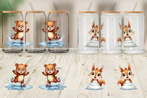 Glass Can Snowy Playtime Big-Eyed Forest Friends Sublimation artnoy 