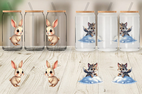 Glass Can Snowy Playtime Big-Eyed Forest Friends Sublimation artnoy 