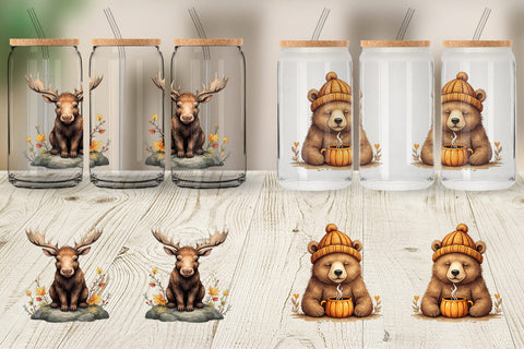 Glass Can Snuggly Fall Critters Sublimation artnoy 
