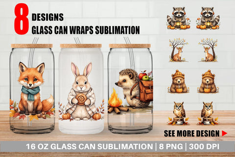 Glass Can Snuggly Fall Critters Sublimation artnoy 