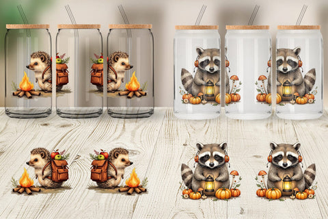 Glass Can Snuggly Fall Critters Sublimation artnoy 