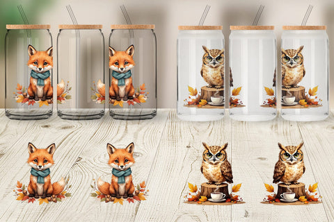 Glass Can Snuggly Fall Critters Sublimation artnoy 