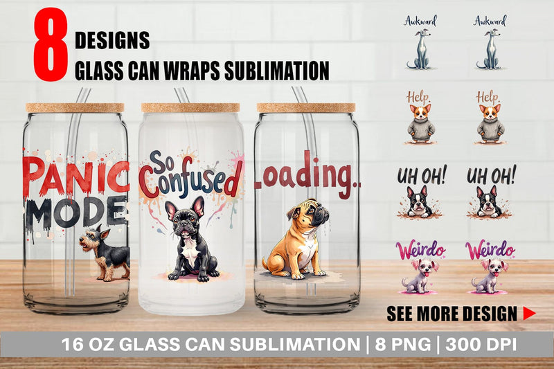 Glass Can Socially Awkward Dog Watercolor Sublimation artnoy 