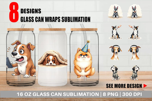 Glass Can Socially Awkward Pups Sarcastic Watercolor Sublimation artnoy 