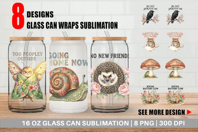 Glass Can Socially Exhausted Introvert Botanicals Sublimation artnoy 