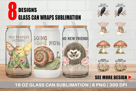 Glass Can Socially Exhausted Introvert Botanicals Sublimation artnoy 