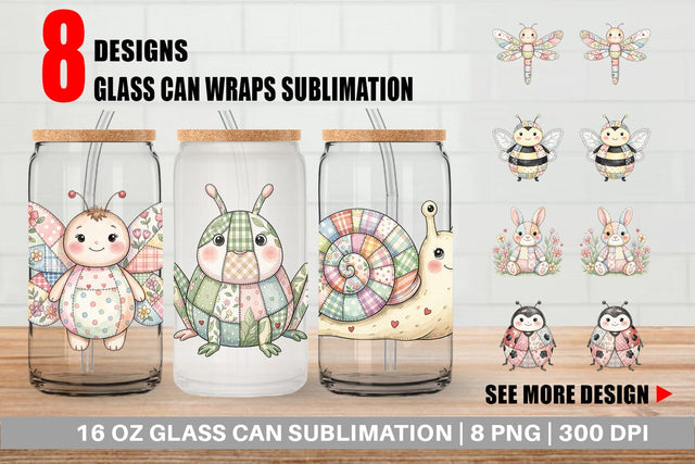 Glass Can Soft Garden Patchwork Watercolor Sublimation artnoy 