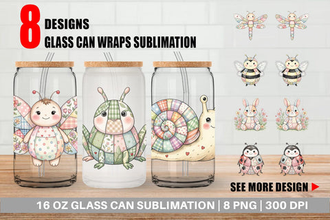 Glass Can Soft Garden Patchwork Watercolor Sublimation artnoy 