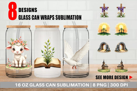 Glass Can Spiritual Easter Lilies and Crosses Watercolor Sublimation artnoy 