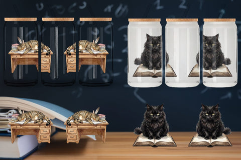 Glass Can Spiteful Cat Dark Academia Watercolor Sublimation artnoy 