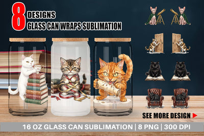 Glass Can Spiteful Cat Dark Academia Watercolor Sublimation artnoy 
