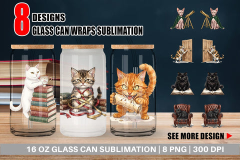 Glass Can Spiteful Cat Dark Academia Watercolor Sublimation artnoy 