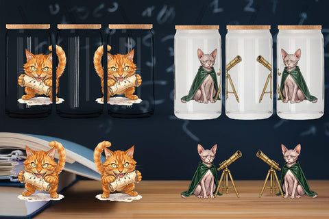 Glass Can Spiteful Cat Dark Academia Watercolor Sublimation artnoy 