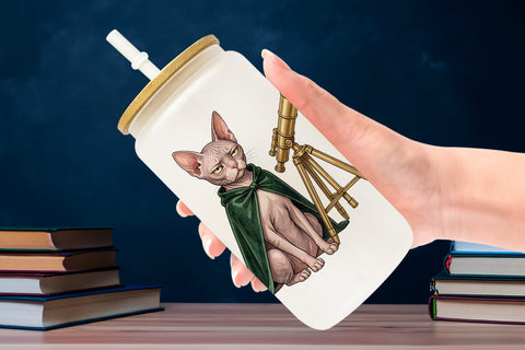 Glass Can Spiteful Cat Dark Academia Watercolor Sublimation artnoy 