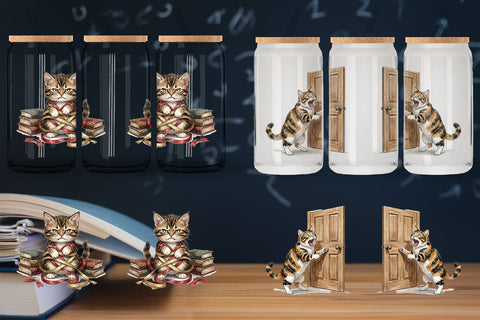 Glass Can Spiteful Cat Dark Academia Watercolor Sublimation artnoy 