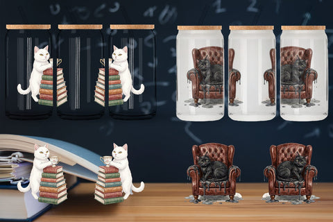 Glass Can Spiteful Cat Dark Academia Watercolor Sublimation artnoy 