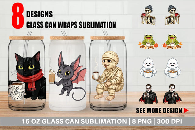 Glass Can Spooky Coffee Sips Sublimation artnoy 