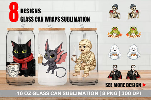 Glass Can Spooky Coffee Sips Sublimation artnoy 