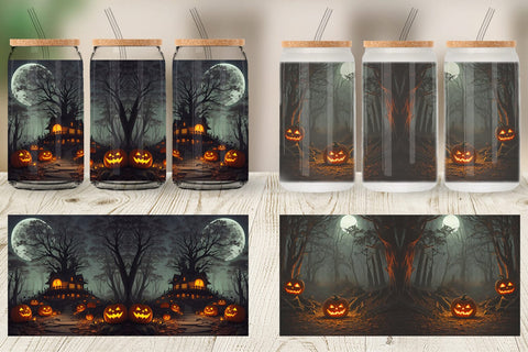 Glass Can Spooky Forest Halloween Sublimation artnoy 