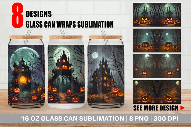 Glass Can Spooky Forest Halloween Sublimation artnoy 