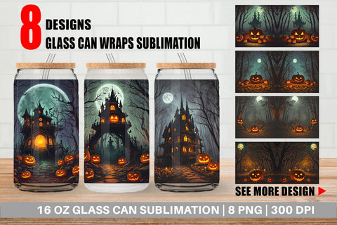 Glass Can Spooky Forest Halloween Sublimation artnoy 