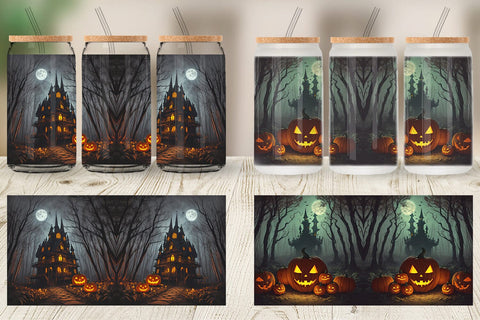 Glass Can Spooky Forest Halloween Sublimation artnoy 