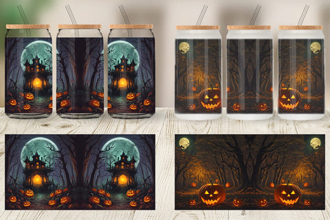 Glass Can Spooky Forest Halloween Sublimation artnoy 