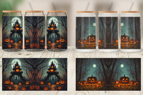 Glass Can Spooky Forest Halloween Sublimation artnoy 
