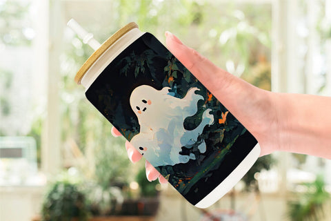Glass Can Spooky Halloween Ghosts Sublimation artnoy 