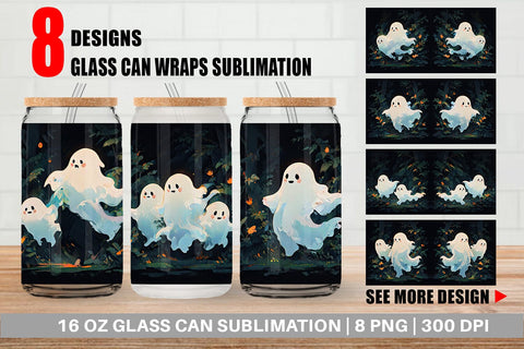 Glass Can Spooky Halloween Ghosts Sublimation artnoy 