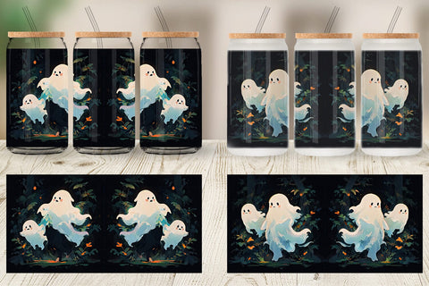 Glass Can Spooky Halloween Ghosts Sublimation artnoy 
