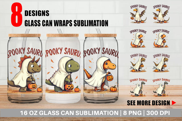 Glass Can Spooky Saurus Sublimation artnoy 