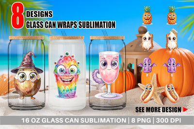 Glass Can Spooky Summer Snack Watercolor Sublimation artnoy 
