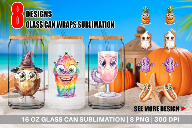 Glass Can Spooky Summer Snack Watercolor Sublimation artnoy 
