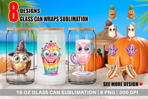 Glass Can Spooky Summer Snack Watercolor Sublimation artnoy 