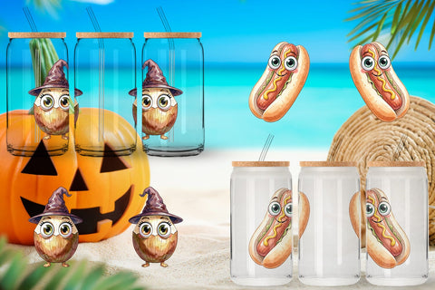 Glass Can Spooky Summer Snack Watercolor Sublimation artnoy 