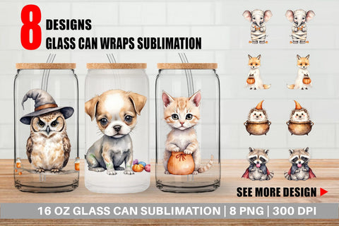 Glass Can Spooky Sweet Critters Sublimation artnoy 