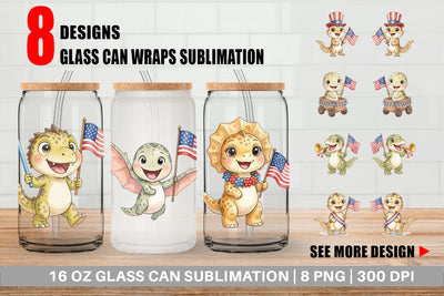 Glass Can Spotted July 4th Parade Dino Sublimation artnoy 