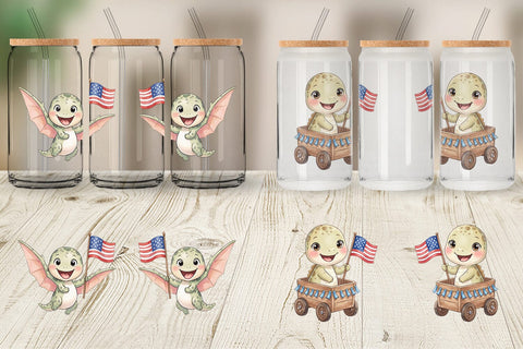 Glass Can Spotted July 4th Parade Dino Sublimation artnoy 