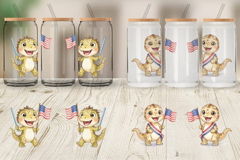 Glass Can Spotted July 4th Parade Dino Sublimation artnoy 