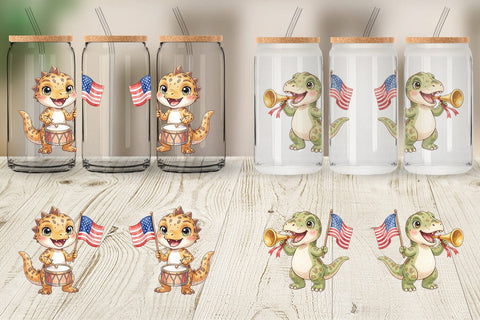 Glass Can Spotted July 4th Parade Dino Sublimation artnoy 