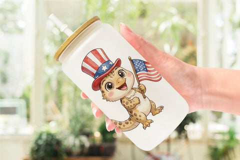 Glass Can Spotted July 4th Parade Dino Sublimation artnoy 
