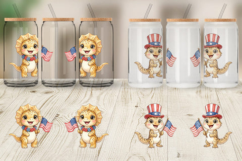 Glass Can Spotted July 4th Parade Dino Sublimation artnoy 