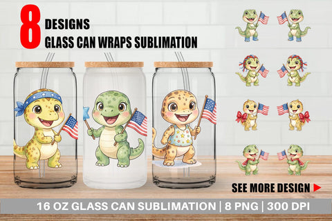 Glass Can Spotted Patriotic Outfit Dino Sublimation artnoy 
